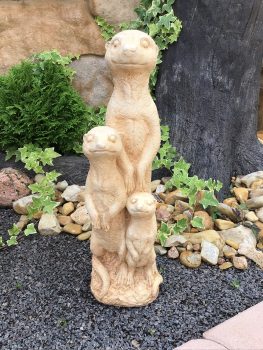 Gartenfigur, niedliches Erdmännchen mit Kindern 49 cm Hoch, Park & Gartendekoration, Skulptur, Steinfigur