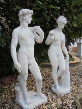 Preview: Gartenfiguren, David & Eva mit Apfel in der Hand