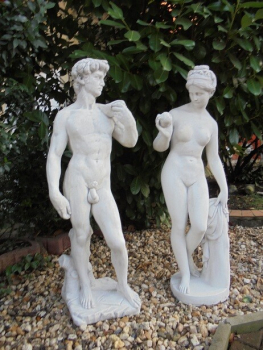 Preview: Gartenfiguren, David & Eva mit Apfel in der Hand