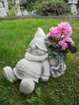 Zwerg, Troll, Wichtel, Skulptur, Steinfigur mit Pflanztopf