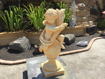 Gartenfigur Sommer aus 4 Jahreszeiten, Putte auf Kugel, Skulptur, Steinfigur, Steinguss, Statue