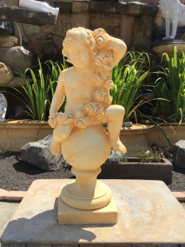 Gartenfigur Frühling aus 4 Jahreszeiten, Putte auf Kugel, Skulptur, Steinfigur