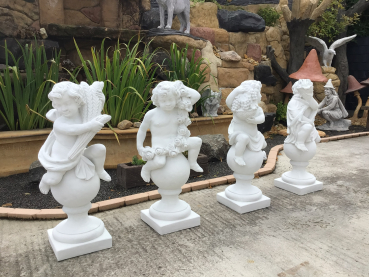 Gartenfiguren Set aus 4 Jahreszeiten, 4 Putten auf Kugel, Park & Gartendekoration, Steinfiguren, Statuen
