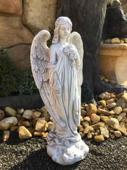 Preview: Steinfigur Engel mit großen Flügeln Steinguss Skulptur, Statue, Gartendekoration, Frostsicher