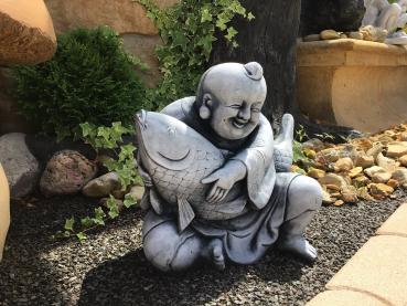 Steinfigur, Gartenfigur, "Chinesischer Fischer" Park & Gartendekoration, Steinguss, Feng Shui