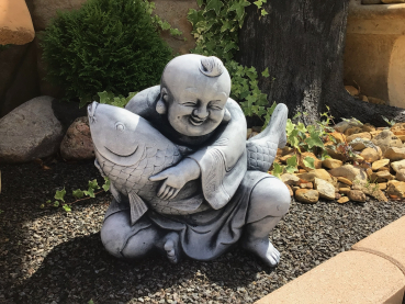 Steinfigur, Gartenfigur, "Chinesischer Fischer" Park & Gartendekoration, Steinguss, Feng Shui