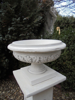 Pflanzschale mit Eichenblätter, Park & Gartendekoration, Steinschale, Blumenschale, Steinguss