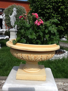 Pflanzschale mit Eichenblätter, Park & Gartendekoration, Steinschale, Blumenschale, Steinguss