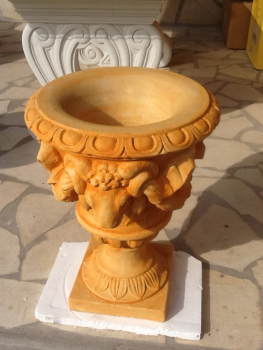 Amphore, Widderkopfvase / Vase mit Deckel, 90 cm hoch, Park & Gartendekoration, Pflanzschale, Steinguss