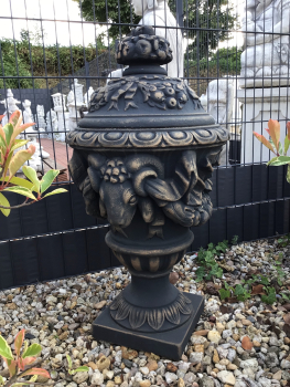 Amphore, Widderkopfvase / Vase mit Deckel, 90 cm hoch, Park & Gartendekoration, Pflanzschale, Steinguss