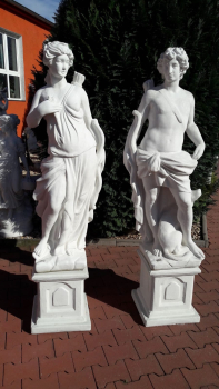 Preview: Set Jäger und Jägerin mit Sockel, Steinfiguren, Steinguss, Park & Gartendekoration