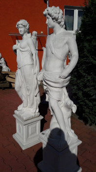 Preview: Set Jäger und Jägerin mit Sockel, Steinfiguren, Steinguss, Park & Gartendekoration