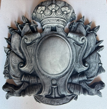 Wandbild, Wappen, 88 cm hoch, Fassadenschmuck, Stuck, Steinguss, Garten & Parkdekoration, Relief