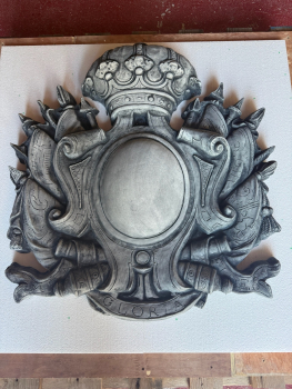 Wandbild, Wappen, 88 cm hoch, Fassadenschmuck, Stuck, Steinguss, Garten & Parkdekoration, Relief