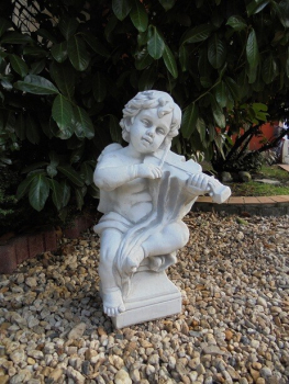Gartenfigur, Grabfigur, Engel mit Violine XL, Park & Gartendekoration, Statue, Skulptur, Steinfigur, Steinguss
