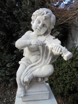 Gartenfigur, Grabfigur, Engel mit Violine XL, Park & Gartendekoration, Statue, Skulptur, Steinfigur, Steinguss