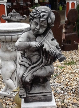 Gartenfigur, Grabfigur, Engel mit Violine XL, Park & Gartendekoration, Statue, Skulptur, Steinfigur, Steinguss