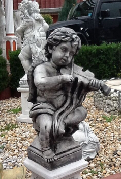 Gartenfigur, Grabfigur, Engel mit Violine XL, Park & Gartendekoration, Statue, Skulptur, Steinfigur, Steinguss
