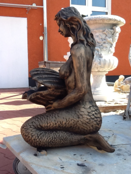 Gartenfigur, Steinfigur, Meerjungfrau mit Muschel / Wasserlauf, 75,5 cm hoch, Park & Gartendekoration, Teichfigur, Steinguss
