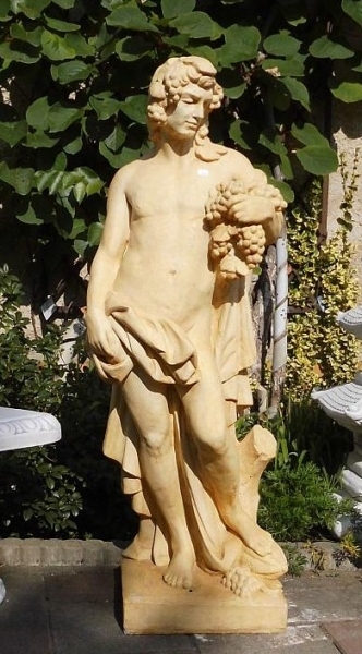 Statue, Gott des Weines, BACCHUS / DIONYSOS, 126 cm hoch, Gartendekoration, Steinfigur, Skulptur