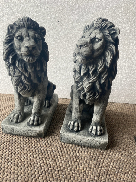 Gartenfiguren, Set, Löwenpaar, Park & Gartendekoration, Torwächter, Skulpturen, Steinfiguren, Steinguss