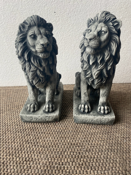 Gartenfiguren, Set, Löwenpaar, Park & Gartendekoration, Torwächter, Skulpturen, Steinfiguren, Steinguss