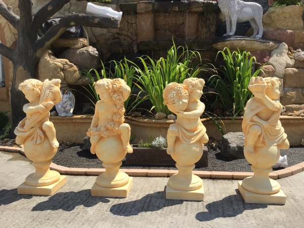 Gartenfiguren Set aus 4 Jahreszeiten, 4 Putten auf Kugel, Park & Gartendekoration, Steinfiguren, Statuen