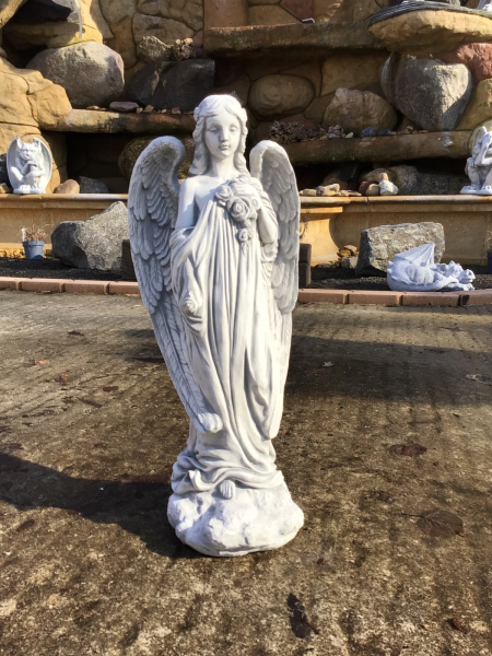 Steinfigur Engel mit großen Flügeln Steinguss Skulptur, Statue, Gartendekoration, Frostsicher