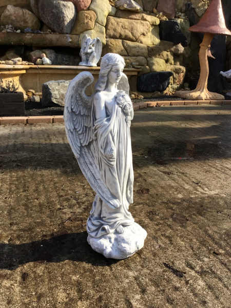 Steinfigur Engel mit großen Flügeln Steinguss Skulptur, Statue, Gartendekoration, Frostsicher