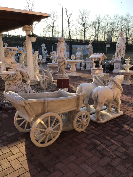 Pferdekutsche, Pferd, Kutsche XXL 220 cm lang, Steinguss, Gartendekoration