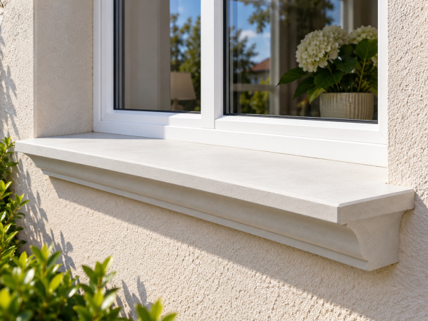 Fensterbank, Sohlbank, Steinguss, Frostsicher, Winterfest, Weißbeton, Fassadenstuck
