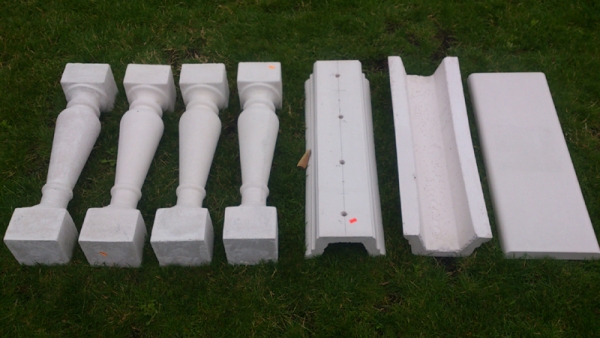 Balustrade, Komplettsatz - 75 cm Lang - Gesamthöhe 101,5 cm, Park & Gartendekoration, Steinguss, Geländer