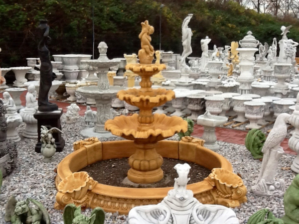 Kaskadenbrunnen mit großen Becken und Muscheldeko, Steinbrunnen, Springbrunnen, Park & Gartendekoration