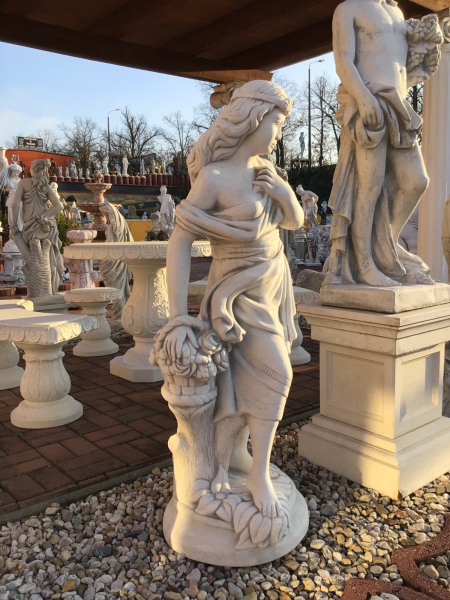 Steinfigur "Frau mit Blumenkorb" H. 132 cm, Steinguss, Gartenfigur, Statue, Park & Gartendekoration