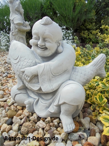 Steinfigur, Gartenfigur, "Chinesischer Fischer" Park & Gartendekoration, Steinguss, Feng Shui