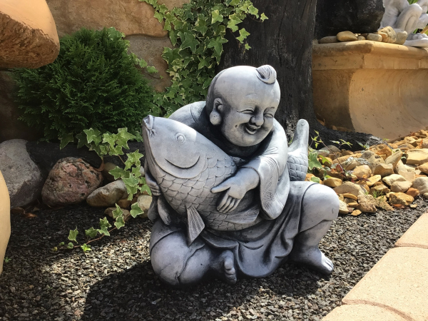 Steinfigur, Gartenfigur, "Chinesischer Fischer" Park & Gartendekoration, Steinguss, Feng Shui