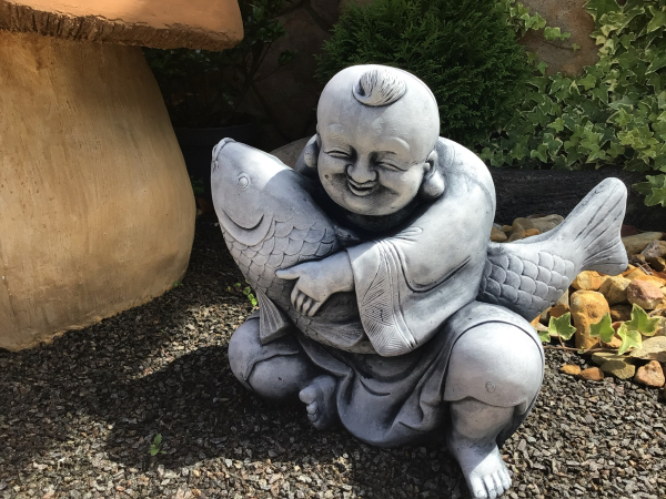 Steinfigur, Gartenfigur, "Chinesischer Fischer" Park & Gartendekoration, Steinguss, Feng Shui