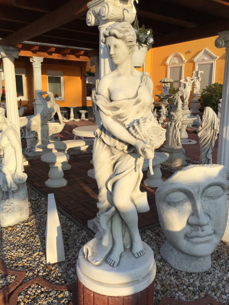 Steinfigur "Frau mit Muschel" H. 138 cm, Steinguss, Gartenfigur, Statue, Teichfigur, Frostsicher