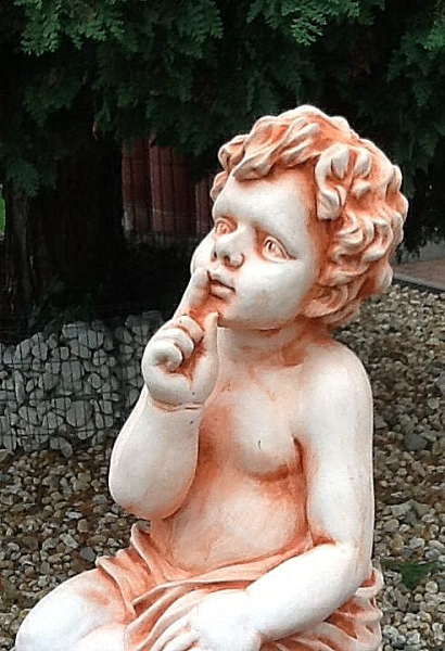 Gartenfigur, Engelsfigur, "Bitte ganz leise" Park & Gartendekoration, Grabfigur, Steinfigur, Steinguss