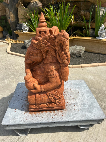 Gartenfigur, Ganesha / Elefantenbuddha, reich verziert, Park & Gartendekoration, Statue, Skulptur, Steinfigur, Steinguss