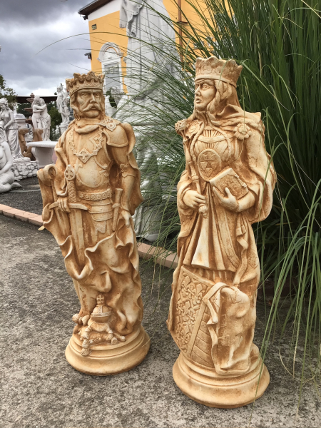 Steinfiguren Set, König & Königin, Schachfiguren, Park & Gartendekoration, Skulpturen, Gartenfiguren, Steinguss