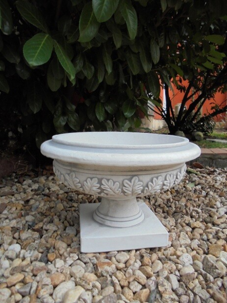 Pflanzschale mit Eichenblätter, Park & Gartendekoration, Steinschale, Blumenschale, Steinguss