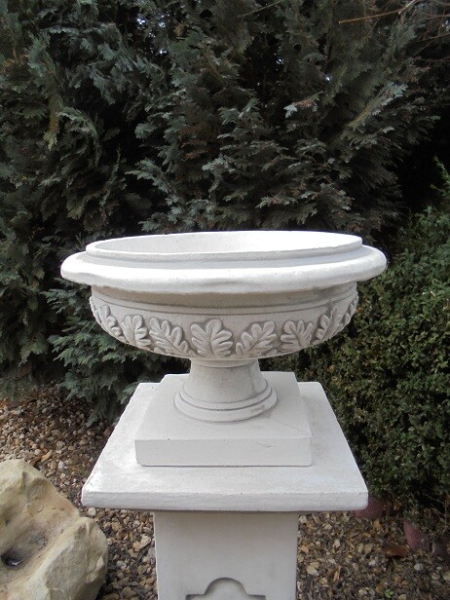 Pflanzschale mit Eichenblätter, Park & Gartendekoration, Steinschale, Blumenschale, Steinguss