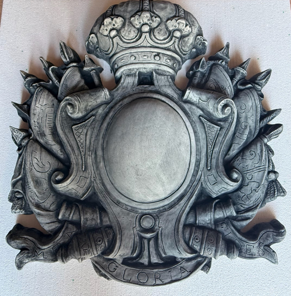 Wandbild, Wappen, 88 cm hoch, Fassadenschmuck, Stuck, Steinguss, Garten & Parkdekoration, Relief