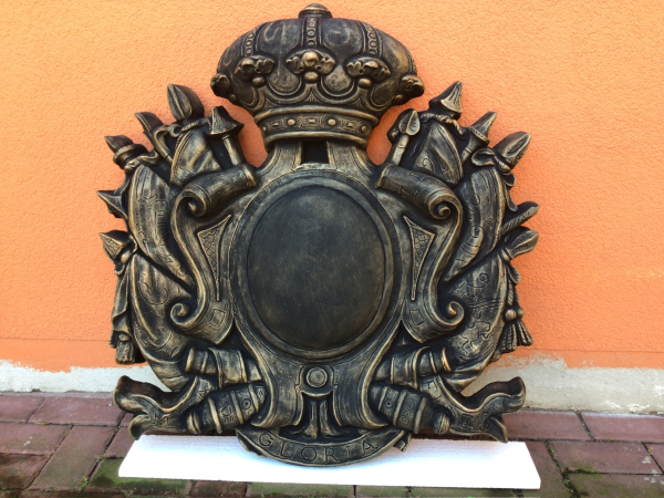 Wandbild, Wappen, 88 cm hoch, Fassadenschmuck, Stuck, Steinguss, Garten & Parkdekoration, Relief