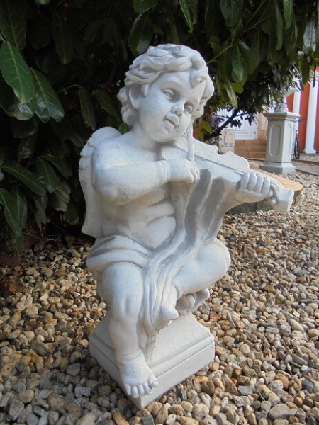 Gartenfigur, Grabfigur, Engel mit Violine XL, Park & Gartendekoration, Statue, Skulptur, Steinfigur, Steinguss