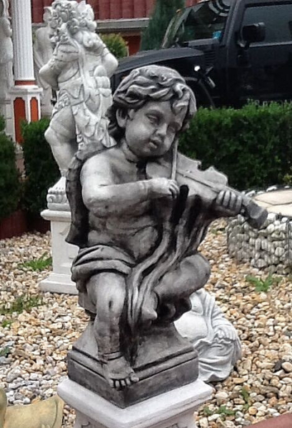 Gartenfigur, Grabfigur, Engel mit Violine XL, Park & Gartendekoration, Statue, Skulptur, Steinfigur, Steinguss