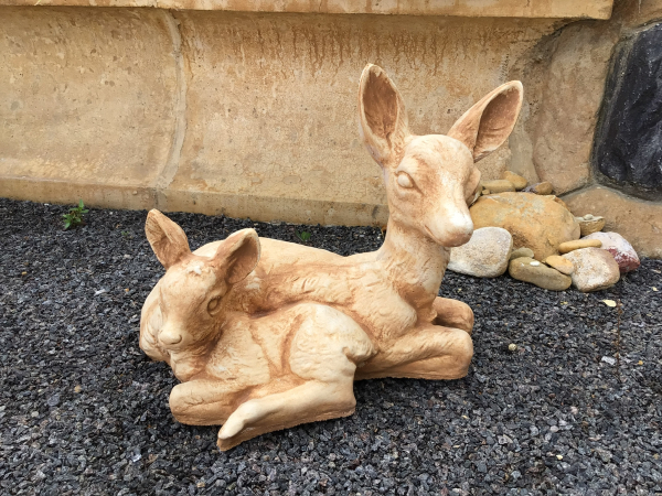 Gartenfigur "Reh mit Kitz" Höhe 30 cm Skulptur, Park & Gartendekoration, Tierfigur, Steinguss