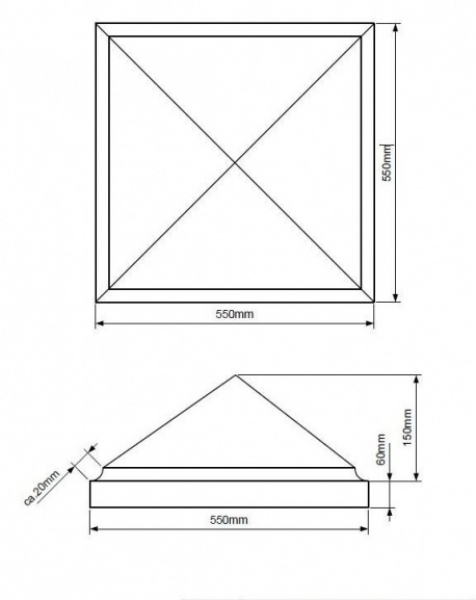 Pyramid cover for gateposts 55 x 55 cm cm