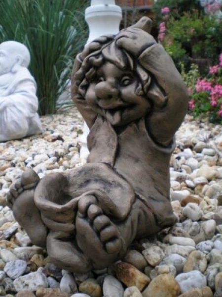 Zwerg, Troll, Wichtel, Skulptur, Steinfigur mit Pflanztopf
